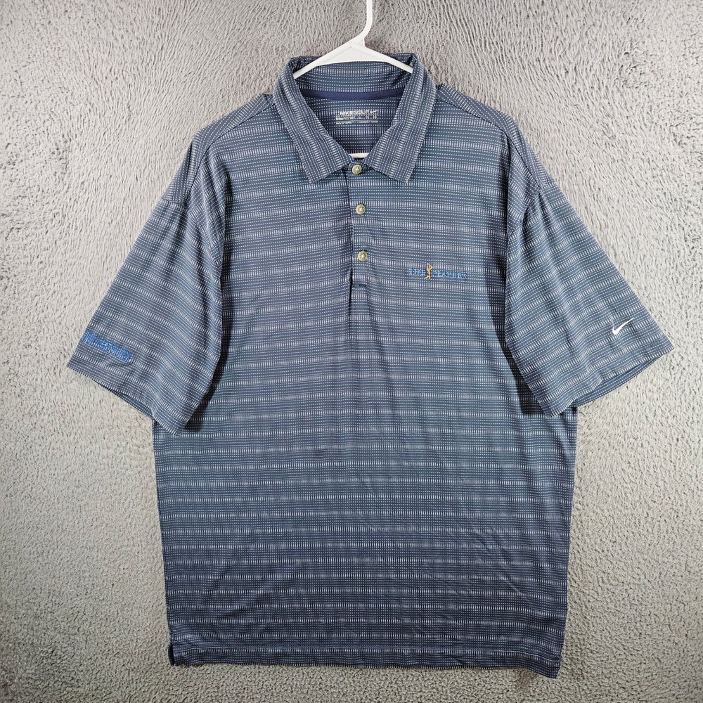 Nike Golf Mens XL The Players‎ Jeld-Wen Blue Micro Stripe Fit Dry Polo Shirt